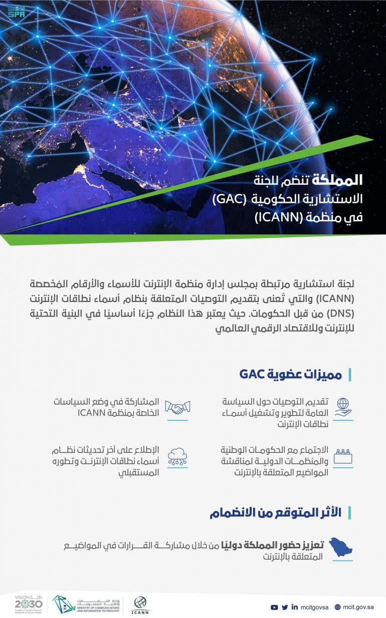 المملكة تنضم رسميًا للجنة الاستشارية الحكومية “GAC” التابعة لمنظمة “ICANN”