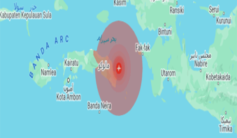 زلزال عنيف بقوة 5.8 درجة يضرب مقاطعة مالوكو الإندونيسية